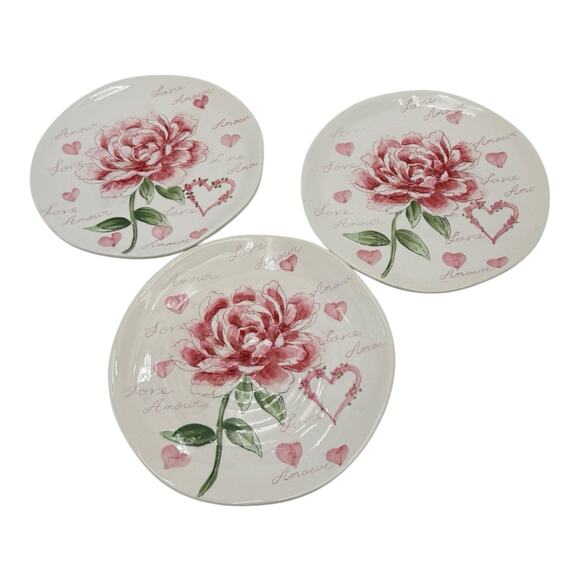 Maxcera Amour Salad Plate -9” Peonies Roses Pink Love Hearts EUC Price per Plate - Picture 1 of 5